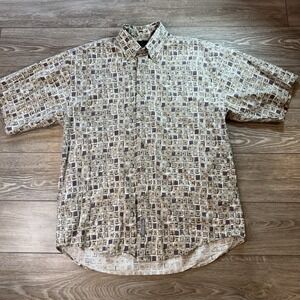 Greg Norman Collection Men's M Vintage 90s Geometric Golf Button Up Shirt